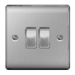 BG Brushed Steel 10ax Plate Switch 2 Way - 2 Gang - STX-346032 