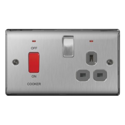 BG Switched Neon Socket 13a Double Pole - Brushed Steel - STX-346046 