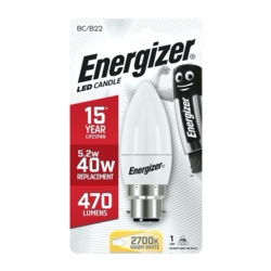 Energizer B22 Warm White Blister Pack Candle - 5.9w 470lm - STX-346129 