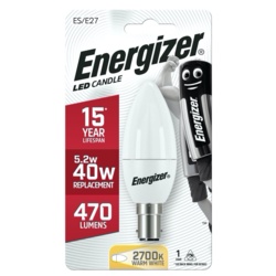 Energizer B15 Warm White Blister Pack Candle - 5.9w 470lm - STX-346142 