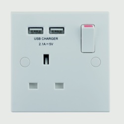 BG 13 Amp 1 Gang Switched Socket With USB Charger - White - STX-349648 