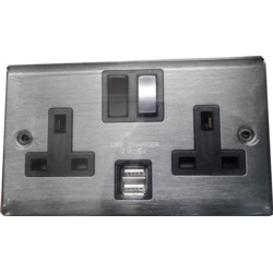 Lyvia 2 Gang Switched Socket 2 x 2.1a USB - Slate - STX-355229 