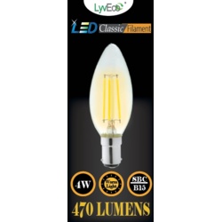 Lyveco SBC Clear LED 4 Filament 470 Lumens Candle 2700K - 4 Watt - STX-355247 