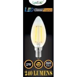 Lyveco SES Clear LED 2Filament 240Lumens Candle 2700K - 2 Watt - STX-355250 