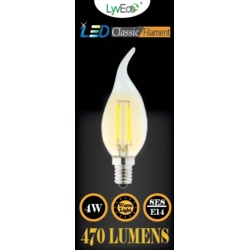Lyveco SES Clear LED 4 Filament 470 Lumens Candle Wick 2700K - 4 Watt - STX-355252 