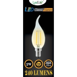 Lyveco SES Clear LED 2 Filament 240 Lumens Candle Wick 2700K - 2 Watt - STX-355253 