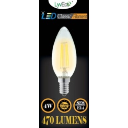 Lyveco SES Candle Clear LED 4 Filament 470 Lumens Dimmable 2700K - 4 Watt - STX-355257 