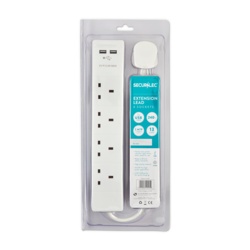 Securlec Surge Protected Extension Lead - 4 Gang With 2 USB Sockets - STX-358387 