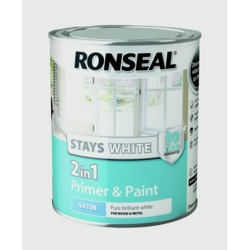 Ronseal Stays White 2in1 Primer & Paint - White Satin 750ml - STX-359207 