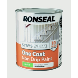 Ronseal Stays White One Coat Non Drip Paint - White Matt 750ml - STX-359216 