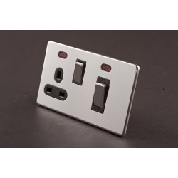 Dencon 45A Cooker Control Unit with 13A Switched Socket and Neon - Chrome - STX-364248 