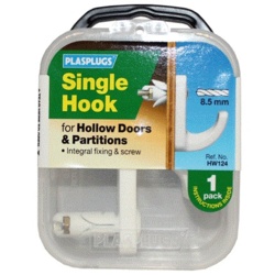 Plasplugs Hollow Door Hook White - Single - STX-367860 