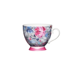 KitchenCraft Footed Mug 400ml - Grey Floral - STX-369322 - SOLD-OUT!! 