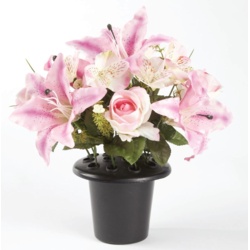 Smithers Oasis Grave Vase Container - Black/Pink/White - STX-370929 