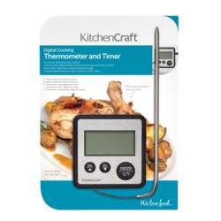 KitchenCraft Digital Cooking Thermometer And Timer - Black - STX-373573 