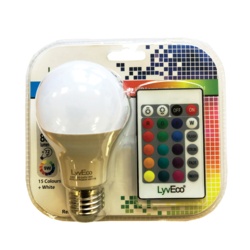 Lyveco Remote Controlled Colour Changing GLS Lamp - 9w ES - STX-378018 