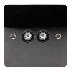Dencon 2 Way Brushed Black Nickel Flatplate 2 Gang TV Co-Ax Outlet Socket - black insert - STX-515765 
