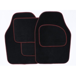 Streetwize Velour Carpet Mat Set with Coloured Binding - 4 Piece - Black/Red - STX-650278 