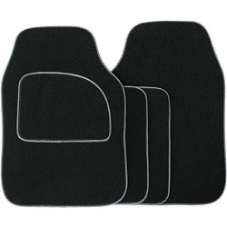 Streetwize Velour Carpet Mat Sets with Coloured Binding - 4 Piece - Black With Grey Piping - STX-650290 