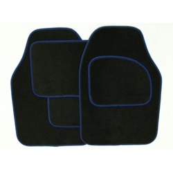 Streetwize Velour Carpet Mat Sets with Coloured Binding - 4 Piece - Black With Blue Piping - STX-650328 