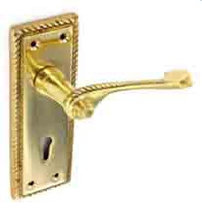 Georgian external economy pack. Contents 1 set lock handles 1x63mm 3 lever lock. 1 pairs 100mm Brass plated hinges - DP7100