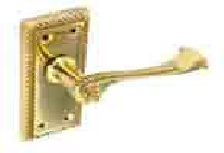 Georgian internal economy pack. Contents 1 set lock handles 1x63mm mortice latch. 1 pair 75mm Brass plated hinges - DP7101