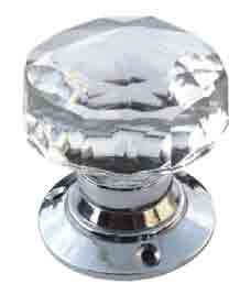 Glass mortice knobs Faceted CP 65mm - S3290